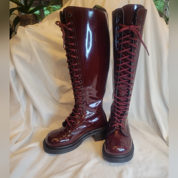 SUPER RARE Vintage Dr Martens oxblood 20 eyelet knee high MADE IN ENGLAND 3/5 - Picture 1 of 16
